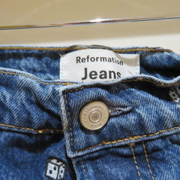 REFORMATION Dice Embroidery High Rise Straight Jeans Vegas Cropped Size 30 - Picture 5 of 16